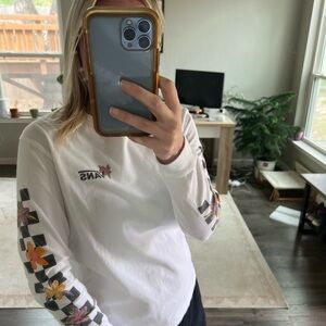 Vans White Floral Checker Sleeve Long Sleeve Tee
